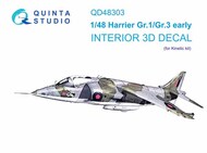  Quinta Studio  1/48 Interior 3D Decal - Harrier GR.1/GR.3 Early (KIN kit) OUT OF STOCK IN US, HIGHER PRICED SOURCED IN EUROPE QTSQD48303