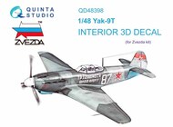  Quinta Studio  1/48 Yakovlev Yak-9T 3D-Printed & coloured Interior on decal paper QTSQD48398