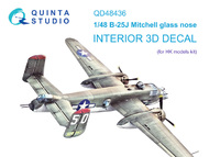  Quinta Studio  1/48 North-American B-25J Mitchell Glass Nose 3D-Printed & coloured Interior on decal paper QTSQD48436