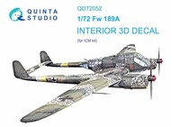 Quinta Studio  1/72 Focke-Wulf Fw.189A-1 3D-Printed & coloured Interior on decal paper OUT OF STOCK IN US, HIGHER PRICED SOURCED IN EUROPE QTSQD72052