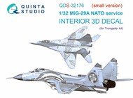  Quinta Studio  1/32 Mikoyan MiG-29A NATO service 3D-Printed & coloured Interior on decal paper OUT OF STOCK IN US, HIGHER PRICED SOURCED IN EUROPE QTSQDS32176