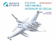  Quinta Studio  1/48 General-Dynamics F-16A MLU 3D-Printed & coloured Interior on decal paper QTSQDS48388