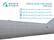 Triple riveting rows (rivet size 0.20 mm, gap 0.8 mm, suits 1/32 scale), White color, total length 3,7 m/12 ft OUT OF STOCK IN US, HIGHER PRICED SOURCED IN EUROPE #QTSQRV033