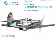  Quinta Studio  1/32 Yakovlev Yak-3 3D-Printed & coloured Interior on decal paper QTSQD32007