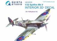  Quinta Studio  1/32 Supermarine Spitfire Mk.V 3D-Printed & coloured Interior on decal paper QTSQD32030