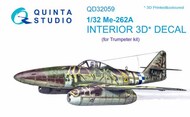  Quinta Studio  1/32 Messerschmitt Me.262A-1a 3D-Printed & coloured Interior on decal paper QTSQD32059
