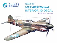 Curtiss P-40E/K Warhawk 3D-Printed & coloured Interior on decal paper (designed to be used with Hasegawa kits) #QTSQD32137