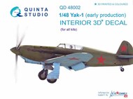  Quinta Studio  1/48 Yakovlev Yak-1 (early production) 3D-Printed & coloured Interior on decal paper QTSQD48002