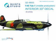 Quinta Studio  1/48 Yak-1 (mid. production) 3D-Printed & coloured Interior on decal paper QTSQD48003