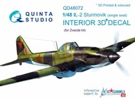  Quinta Studio  1/48 Ilyushin Il-2 Single seat 3D-Printed & coloured Interior on decal paper QTSQD48072
