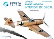  Quinta Studio  1/48 Messerschmitt Bf.109F-2/F-4 3D-Printed & coloured Interior on decal paper OUT OF STOCK IN US, HIGHER PRICED SOURCED IN EUROPE QTSQD48083