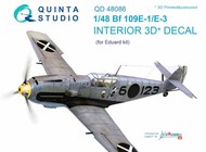  Quinta Studio  1/48 Messerschmitt Bf.109E-1/E-3 3D-Printed & coloured Interior on decal paper QTSQD48086