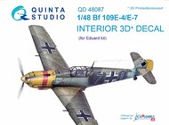  Quinta Studio  1/48 Messerschmitt Bf.109E-4/E-7 3D-Printed & coloured Interior on decal paper QTSQD48087