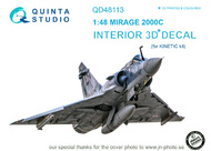  Quinta Studio  1/48 Dassault Mirage 2000C 3D-Printed & coloured Interior on decal paper OUT OF STOCK IN US, HIGHER PRICED SOURCED IN EUROPE QTSQD48113