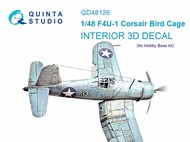  Quinta Studio  1/48 Vought F4U-1 Corsair Birdcage 3D-Printed & coloured Interior on decal paper OUT OF STOCK IN US, HIGHER PRICED SOURCED IN EUROPE QTSQD48126