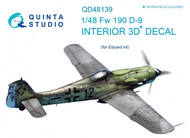  Quinta Studio  1/48 Focke-Wulf Fw.190D-9 3D-Printed & coloured Interior on decal paper OUT OF STOCK IN US, HIGHER PRICED SOURCED IN EUROPE QTSQD48139