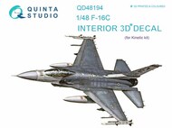  Quinta Studio  1/48 Lockheed-Martin F-16C 3D-Printed & coloured Interior on decal paper OUT OF STOCK IN US, HIGHER PRICED SOURCED IN EUROPE QTSQD48194