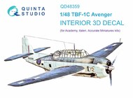  Quinta Studio  1/48 Grumman TBF-1 Avenger 3D-Printed & coloured Interior on decal paper (designed to be used with Academy, Accurate Miniatures and Italeri kits) QTSQD48359