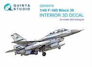  Quinta Studio  1/48 Interior 3D Decal - F-16D Falcon Block 30 (KIN kit) QTSQD48418