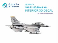  Quinta Studio  1/48 Interior 3D Decal - F-16D Falcon Block 40 (KIN kit) QTSQD48419
