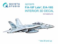  Quinta Studio  1/72 Interior 3D Decal - F-18F Super Hornet EA-18G Growler (ACA kit) OUT OF STOCK IN US, HIGHER PRICED SOURCED IN EUROPE QTSQD72075