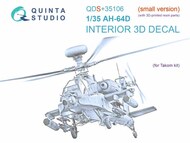 Boeing/Hughes AH-64D 3D-Printed & coloured Interior on decal paper (designed to be used with Takom kits) (Small version) (with 3D-printed resin parts) OUT OF STOCK IN US, HIGHER PRICED SOURCED IN EUROPE #QTSQDS35106