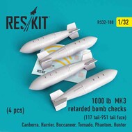  ResKit  1/32 1000 lb MK3 retarded bomb checks (4PCS) (117 tail-951 tail fuze) RS32-0188