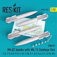  ResKit  1/32 Mk.82 bomb with Mk.15 Snakeye fins (4pcs) (F-4, F-5, f-8, F-15, F-16, F-18, A-1, A-4, A-6, A-7, A-10, Kfir) OUT OF STOCK IN US, HIGHER PRICED SOURCED IN EUROPE RS32-0343