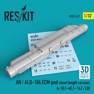  ResKit  1/32 AN / ALQ-184 ECM pod (short length version) (Fairchild A-10, McDonnell F-4G,F-16,C-130) (3D printing) RS32-0411