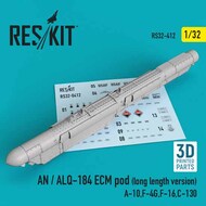  ResKit  1/32 AN / ALQ-184 ECM pod (long length version) (Fairchild A-10, McDonnell F-4G,F-16,C-130) (3D printing) RS32-0412