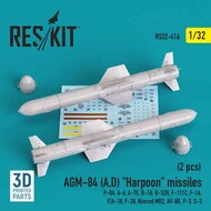  ResKit  1/32 AGM-84 (A,D) Harpoon missiles (2 pcs) (P-8A, A-6, Vought A-7E, B-1B, B-52H, F-111C, F-16, F/A-18, F-20, Nimrod MR2, AV-8B, P-3, S-3) (3D Printing) RS32-0416