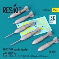  ResKit  1/32 M-117 GP bombs (early) with M131 fin (6 pcs) (F-105, F-111, A-4 ,F-4, F-5, F-104, F-100, A-1 Skyraider, B-52, Canberra) 3D printed (1/32) RS32-0434