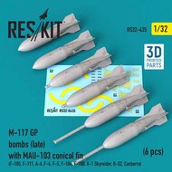 M-117 GP bombs (late) with MAU-103 conical fin (6 pcs) (F-105, F-111, A-4 ,F-4, F-5, F-104, F-100, A-1 Skyraider, B-52, Canberra) 3D printed (1/32) #RS32-0435