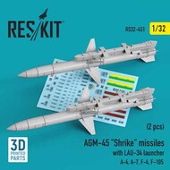  ResKit  1/32 AGM-45 'Shrike' missiles with LAU-34 launcher (2 pcs) (A-4, A-7, F-4, F-105) 3D-printed RS32-0451