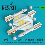  ResKit  1/35 AGM-114K Hellfire II missile (4 pcs) (AH-64, AH-1, UH-60, SH-60, Eurocopter Tiger, OH-58, RAH-66, MQ-1, MQ-9) OUT OF STOCK IN US, HIGHER PRICED SOURCED IN EUROPE RS35-0029