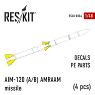  ResKit  1/48 AIM-120 (A/B) AMRAAM missile (4 pcs) OUT OF STOCK IN US, HIGHER PRICED SOURCED IN EUROPE RS48-0086