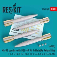  ResKit  1/48 Mk.82 bombs with BSU-49 Air Inflatable Retard fins (4pcs) (F-4, F-5, f-8, F-15, F-16, F-18, A-1, A-4, A-6, A-7, A-10, Kfir) RS48-0348