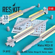  ResKit  1/48 Matra MICA IR missiles (4 pcs) (Dassault Mirage 2000, Rafale, Mirage III, Harrier, Jaguar) (1/48) RS48-0363