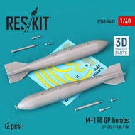  ResKit  1/48 M-118 GP bombs (2 pcs) (Republic F-105D/F-105G Thunderchief, , North-American F-100D/F-100F Super Sabre, F-4) 3D-printed) RS48-0433