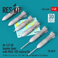  ResKit  1/48 M-117 GP bombs (late) with MAU-103 conical fin (6 pcs) (F-105, F-111, A-4 ,F-4, F-5, F-104, F-100, A-1 Skyraider, B-52, Canberra) 3D printed (1/48) OUT OF STOCK IN US, HIGHER PRICED SOURCED IN EUROPE RS48-0435