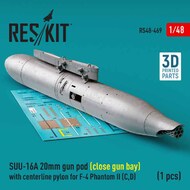 SUU-16A 20mm gun pod (close gun bay) with centerline pylon for F-4 Phantom II (C,D) (1 pcs) (3D-Printed) #RS48-0469