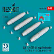 BLU-1A (750 lb) napalm bombs (4 pcs) (A-1, Douglas A-4, A-7, A-26K, B-57, F-100) (3D-Printed) #RS48-0578