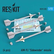 ResKit  1/72 AIM-9J 'Sidewinder' missile (4 PCS) F-4, F-5, F-16, McDonnell F-15, Grumman F-14, Mirage F.1, Harrier, Mirage III, Haw OUT OF STOCK IN US, HIGHER PRICED SOURCED IN EUROPE RS72-0235