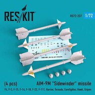  ResKit  1/72 AIM-9M 'Sidewinder' missile (4 PCS) F4, F-5, McDonnell F-15, F-16, F-18, F-22, F-111, Harrier, Tornado, Eurofighter, Hawk, Gripen OUT OF STOCK IN US, HIGHER PRICED SOURCED IN EUROPE RS72-0237
