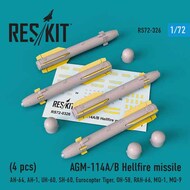  ResKit  1/72 AGM-114A/B Hellfire missile (4 pcs) (AH-64, AH-1, UH-60, SH-60, Eurocopter Tiger, OH-58, RAH-66, MQ-1, MQ-9) OUT OF STOCK IN US, HIGHER PRICED SOURCED IN EUROPE RS72-0326