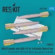  ResKit  1/72 Mk.82 bombs with BSU-49 Air Inflatable Retard fins (4pcs) (F-4, F-5, f-8, F-15, F-16, F-18, A-1, A-4, A-6, A-7, A-10, Kfir) OUT OF STOCK IN US, HIGHER PRICED SOURCED IN EUROPE RS72-0348