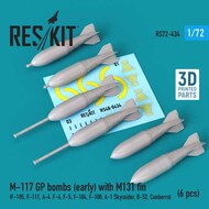  ResKit  1/72 M-117 GP bombs (early) with M131 fin (6 pcs) (F-105, F-111, A-4 ,F-4, F-5, F-104, F-100, A-1 Skyraider, B-52, Canberra) 3D printed (1/72) RS72-0434