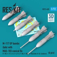  ResKit  1/72 M-117 GP bombs (late) with MAU-103 conical fin (6 pcs) (F-105, F-111, A-4 ,F-4, F-5, F-104, F-100, A-1 Skyraider, B-52, Canberra) 3D printed (1/72) OUT OF STOCK IN US, HIGHER PRICED SOURCED IN EUROPE RS72-0435
