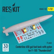  ResKit  1/32 Centerline 650 gal fuel tank with pylons for F-105 'Thunderchief' (1 pcs) 3D-printed RSU32-0123