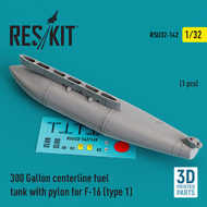 300 Gallon centerline fuel tank with pylon for Lockheed-Martin F-16A/F-16B/F-16C/F-16D/F-16E/F-16F/F-16I (type 1) (1 pcs) (3D-Printed) #RSU32-0142